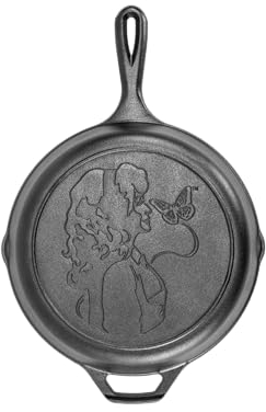 Lodge 10.25 Inch Dolly Parton Pre-Seasoned Cast Iron Stamped Skillet - Signature Teardrop Handle - Use in The Oven, on The Stove, on The Grill, or Over a Campfire, Black