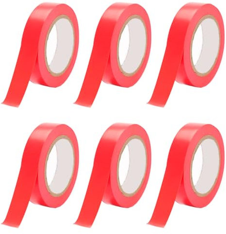 Acan Tradineur - Pack de 6 cintas aislantes adhesivas de pvc, resistente, instalaciones eléctricas, reparar, proteger y agrupar cables, bricolaje (Rojo - 15 mm x 10 m)