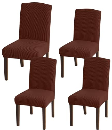 Granbest Hohe Dehnung Stuhlhussen, Universelle Passform Jacquard Esszimmerstühle Bezüge, Abnehmbare Stuhl Protektors für Esszimmer, Küche, Restaurant und Hotel (Set von 4, Braun)