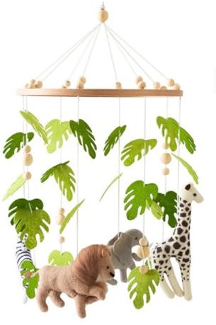 Herfair Babybett Mobile Baby Windspiel Wald Tiere, Grüne Blätter Löwe Holz Mobile Baby Kinderzimmer Hängende Bettglocke, Babybett Anhänger Spiel Mobile Bett Dekor (Grüne Blätter - Löwe)