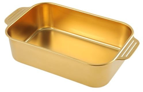 Plato hondo rectangular Bandeja para asar de acero inoxidable Bandejas para hornear Bandeja para hornear pescado Plato de servicio Plato de comida (dorado 45 cm)