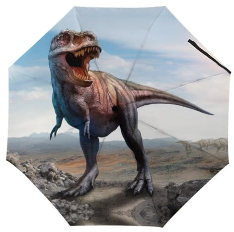 YBQLNP Regenschirm Sturmfest Dinosaurier Automatik Taschenschirm Mit Schirmtasche Uv Faltbarer Regenschirm