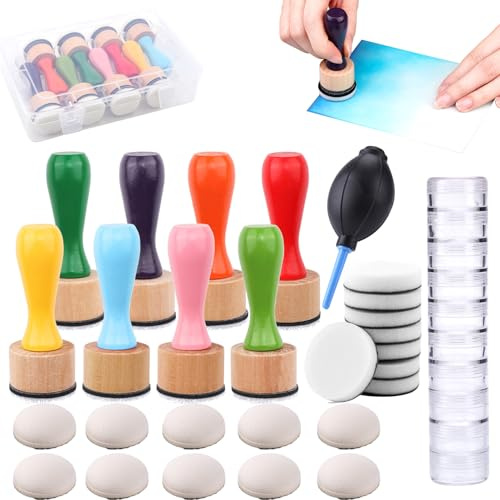 OTCRAFT Juego de 29 piezas de herramientas de soplador de aire de tinta, con espumas de repuesto, caja de almacenamiento de espuma para álbumes de recortes, pintura, dibujo, suministros de arte (mango