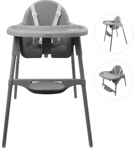 Bemesu Hochstuhl Baby, Kinderhochstuhl mit Tablett, 2-in-1 Verstellbarer Kinderstuhl, Kinder Essen Stuhl für 6 Monate bis 3 Jahre (Max. 15 kg), Hochstühle Grau