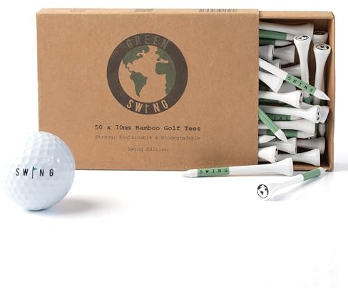 Green Swing Golf-Tees aus Bambus, 70 mm, Weiß und Grün, 30 Stück, 50 Stück oder 100 Stück, erhalten Sie jedes Mal die perfekte Höhe, vollständig recycelbare Slide-Box-Verpackung (50 Stück)