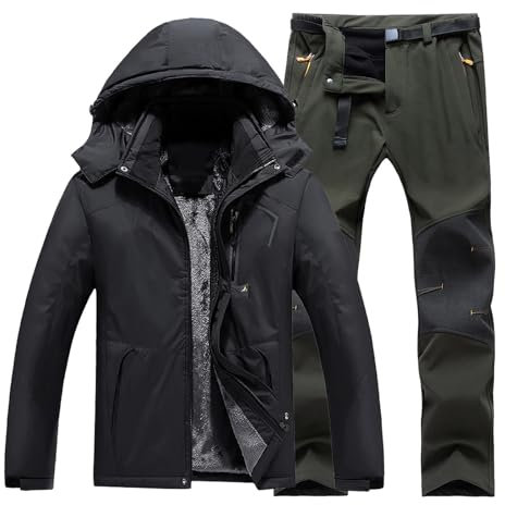 Schneeanzug Herren Zweiteilig | Skianzug Herren 2 Teilig Set Skijacke Skihose Set Skianzug Atmungsaktiv Winddichte Schneehose Schneejacke Mit Abnehmbare Kapuzen Zum Skifahren Snowboarden Skisuit