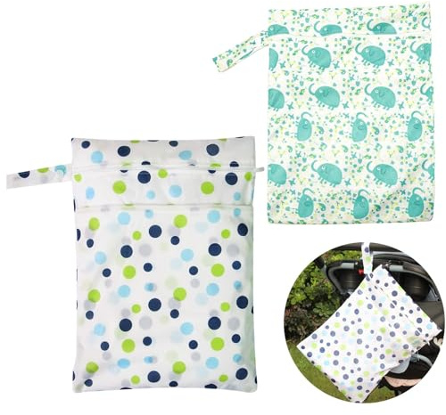 SIVZUMO Wetbag kindergarten, 2 Stück wasserdichte Stoffwindeln Nasstaschen Große Wickeltasche, Cartoon-Druck Wet Dry Cloth Windeltasche mit Reißverschluss für Baby Reisen Unterwegs