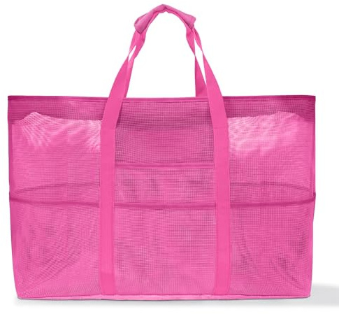 BOZIEE Stor strandväska XXL nät strandväska dam shopper resväska med dragkedja strand väska för strand resor shopping picknick, ROSA, XXL