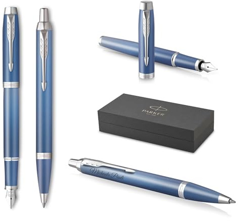 PARKER IM Rituals Blue CT Kugelschreiber und Füllfederhalter mit Gravur | Premium Stift | Geschenkbox | personalisiert | Geburtstag (Blue)