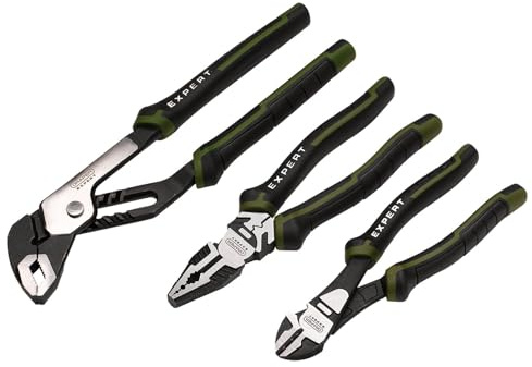 Draper Expert Pliers Set with Water Pump Plier (3 Piece) | 200mm Combination, 190mm Side Cutters & 250mm Water Pump | Heavy Duty Chrome Vanadium Steel Hand Tools