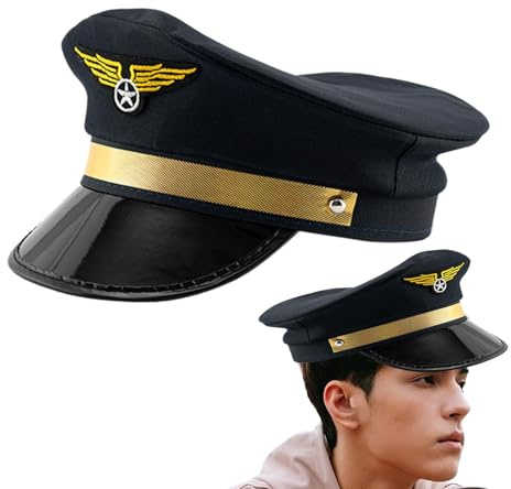 Poludatly Pilot Kapitän Hut Navy Pilot Cap Fluggesellschaft Kapitän Cap Erwachsene Cosplay Hut Einstellbare Thema Party Hüte Fasching Kostüm Zubehör für Cosplay