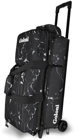 Goloni Bowlingtaschen mit Rollen, 3 Kugeln, Rolltasche für 3 Bälle und Zubehör, einziehbarer Griff, ausziehbar auf 96,5 cm