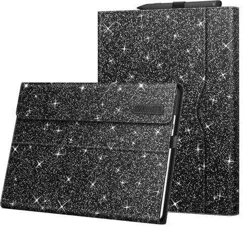 Fintie Hülle für Microsoft Surface Pro 11/10 / 9 (2024-2022) 13 Zoll | Multi-Sichtwinkel Kunstleder Tasche Schutzhülle mit Dokumentschlitze Stift Halter, Type Cover Kompatibel, Glitzerndes Schwarz