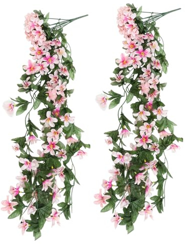 Colgante de Lirio Artificial 2 Piezas en Tela de Seda Rosa | Decoración Floral para Hogar y Escaleras, Efecto Natural Fresco, Mantiene Su Belleza sin Marchitarse