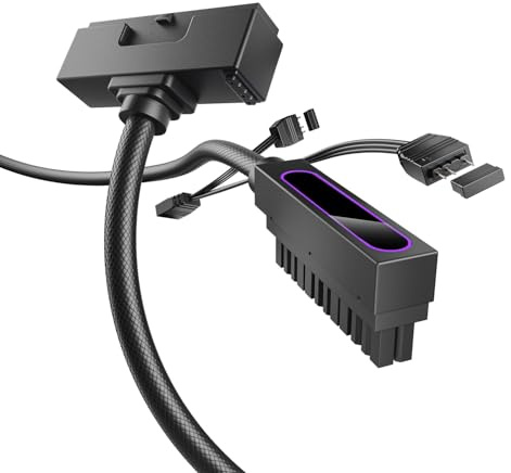 AsiaHorse Hydrus 24-Pin ATX Verlängerungskabel [TYP L - NACH UNTEN GEWINKELT], 90° Stecker nach unten (Nur für ITX/Spezialbauten - Platz prüfen), 18AWG Sleeved - Schwarz