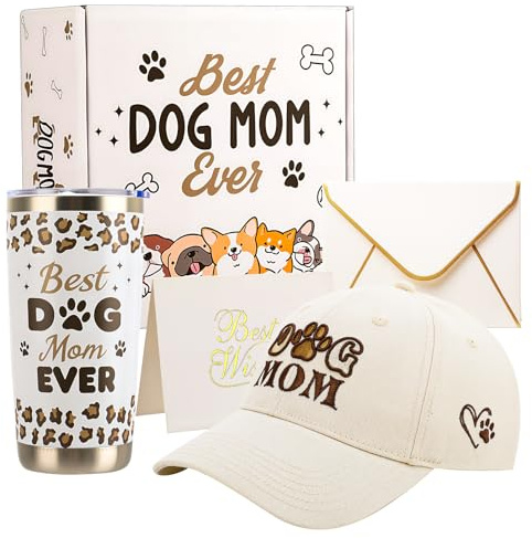 Xialvyu Hundemama Geschenkset Thermobecher Baseballkappe Edelstahl 590ml | Geschenk für Frauen, Hundeliebhaber Geburtstagsgeschenk mit Becher, Kappe & Karte