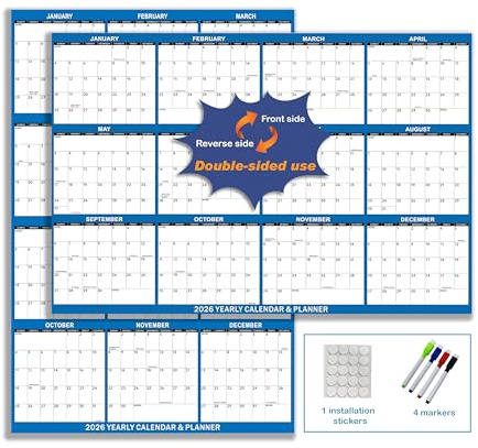 DeBiao 2026 Wall Calendar Erasable Large Wet & Dry Erase Laminated 32 x 48 12 Month Annual Yearly Wall Planner, Reversible, Horizontal/Vertical for Homeschool or Office