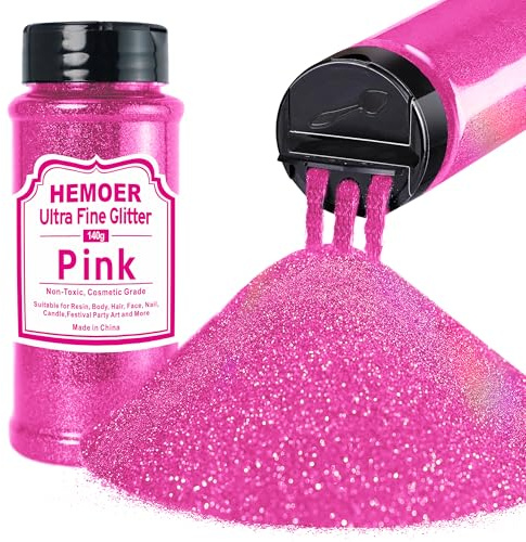 Rosa Glitzerpulver, 140g Bastel Glitzerpulver für Epoxidharz, DIY Basteln, Feine Handwerk Glitter für Tumbler Malerei Kerze Herstellung; Kosmetischer Glitzer, Haare, Körper Nagel Glitzer
