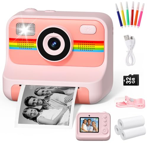 LIORQUE Kids Camera Instant Print with 32GB Card & 3 Rolls Paper 1080p HD Kids Photo Creator Thermal Printing Selfie Digital Camara for Boys & Girls