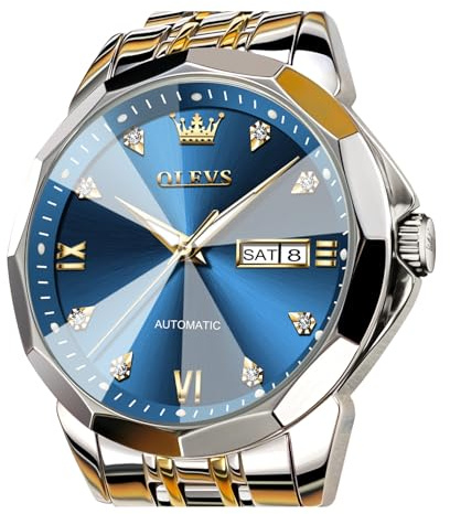 OLEVS Men Automatic Watch Skeleton Moon Phase Dial Luxury Dress Stainless Steel Strap 5 Hands Diamond Men Wrist Watches