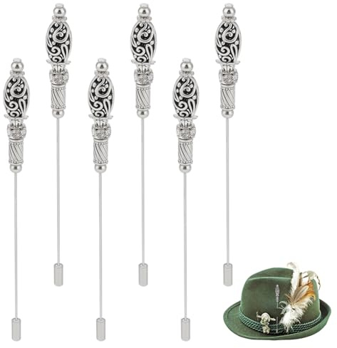 BENECREAT 6 épingle à Chapeau Vintage à Long Manche Épingles à Chapeau Rétro Élégantes de 125mm de Long Épingle à Revers pour Costume Cravate Écharpe Bijoux