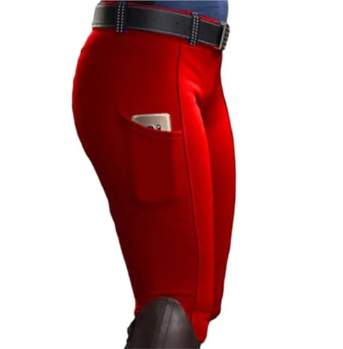 RUWLFE Ridsport knäbyxor anti-noppor ridning tights ficka höftlyft byxor racingbyxor för kvinnor, Röd, L