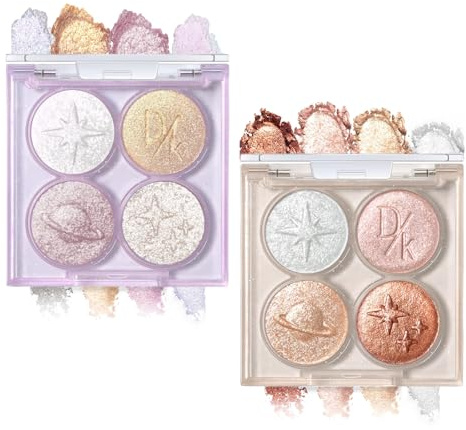 BelleFlair 2 pezzi palette ombretti glitter, ombretto duochrome olografico, palette ombretti crema metallico shimmer, rilievo pianeta stellare, ombretto iridiscente per trucco occhi