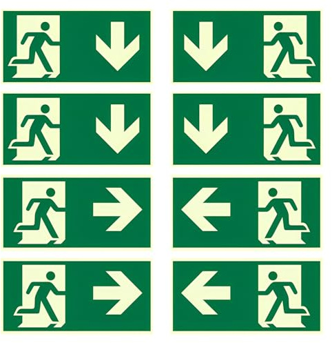 8 Stück Notausgangsschild Nachleuchtend, 300 x150 mm Selbstklebend Fluchtwegschilder, Schild Notausgang Notleuchte Aufkleber, Reflektierende Folie aus Polyethylen, für Flur Keller Treppenhaus