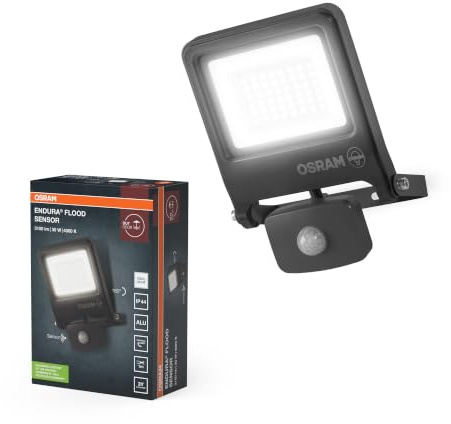OSRAM Reflector Exterior con Sensor ENDURA 30W 4000K Gris IP65 | ENDURA® Flood Sensor Cool White PCR, Stand Luminaire and Ceiling Floodlight, Gris oscuro, 30000 h, Paquete de 1