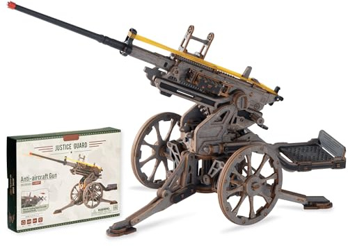 ROBOTIME 3D Holzpuzzle Mechanische Startplattform Modellbausatz – Artillerie Nachbau für Erwachsene, STEM Engineering Display Modell, Geschenk für Modellbau-Fans, Historischer Bausatz, LQM01