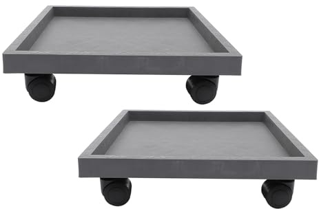 DECHOUS Lot de 2 Plateaux Carrés à roulettes pour Pots de Fleurs en Imitation Ciment 290 Mm, Bac de Drainage Mobile pour Plantes Intérieur et Extérieur, Support Robuste pour Balcon