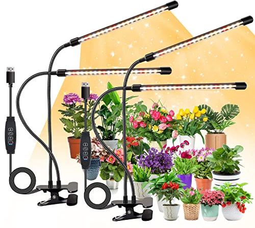 COKOLILA 2pcs Pflanzenlampe LED, Vollspektrum Pflanzenlicht, 3000K 5000K 660nm Pflanzenleuchte für Zimmerpflanzen mit 3/9/12H Timer, 10 Helligkeit, 3 Lichtmodi, ideal für kleine Pflanzen(kein Adapter)