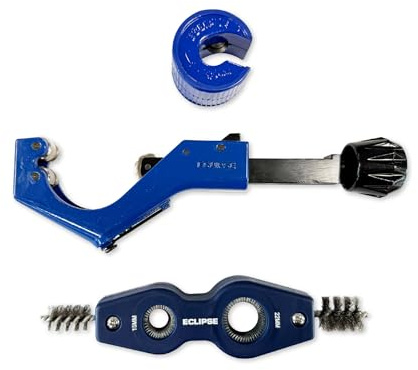 Eclipse Professional Tools ECLCOP3PC 3-Piece Pipe Cutting & Deburring Tool Set – Tube Cutter 6–50mm, 15mm Copper Pipe Slicer & 4-in-1 Cleaning Tool – Plumbing Kit for Copper Pipes & Maintenance