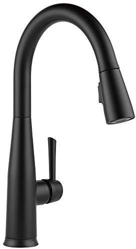 Delta Essa Matte Black Touch Kitchen Faucet with Pull Down Sprayer, Modern Single Hole Touch On Kitchen Sink Faucet, Single Handle, Matte Black 9113T-BL-DST