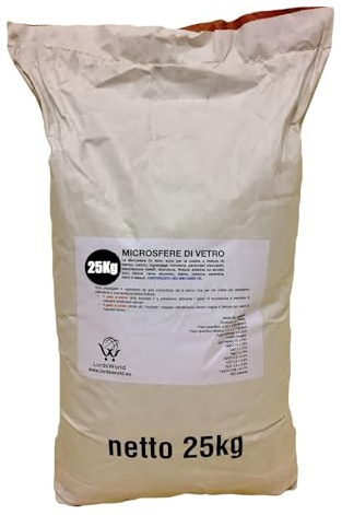 LordsWorld Microsfere di Vetro Abrasivo 25Kg, 90-150 Micron | Sabbia per sabbiatrice, Durezza Mohs 6-7, Riutilizzabile 6-7 Volte, Per Sabbiatura, Sverniciatura e Finitura