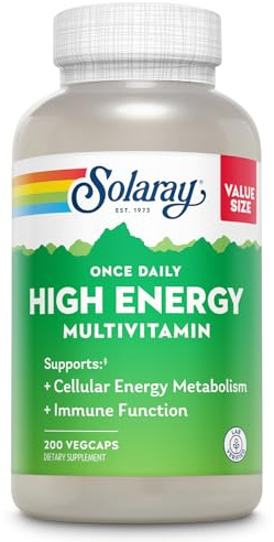 SOLARAY Once Daily High Energy Multivitamin for Women and Men – with Vitamin C, Vitamin D and Whole Food & Herb Base - Cellular Energy Metabolism & Immune Function Support – 200 Servings, 200 VegCap