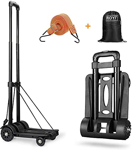 Folding Hand Truck, wilbest 50 Kg/110 lbs Heavy Duty 4-Wheel Solid Construction Utility Cart Compact and Lightweight for Luggage, Personal, Travel, Auto, Moving and Office Use - Portable Fold Up Dolly
