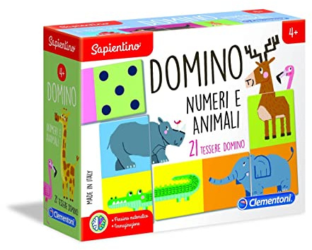 Clementoni Sapientino Domino Numeri e Animali, Gioco educativo 4 Anni con Tessere illustrate, Domino Bambini, Gioco per Imparare a contare, Made in Italy, 16121