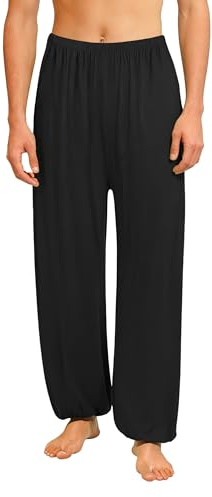 AvaCostume Men's Lightweight Loose Yoga Pants Elastic Waist Modal Yoga Harem Pants Black XXL