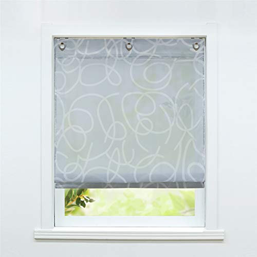 ESLIR Raffrollo mit Ösen Raffgardine ohne Bohren Transparente Gardinen mit U-Haken Modern Ösenrollo Vorhänge Grau BxH 80x140cm 1 Stück