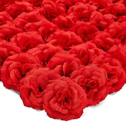 50 Pack Red Roses Artificial Flowers Bulk, 7.6 cm Stemless Fake Silk Roses for Decorations, Wedding, Faux Bouquets