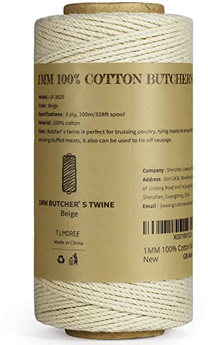 TJ.MOREE, spago per macellai, 3 strati, 100 m/328 1 mm di spessore, per alimenti, in cotone, per cucinare carne, per cuocere salsicce e per decorazioni artigianali, bianco