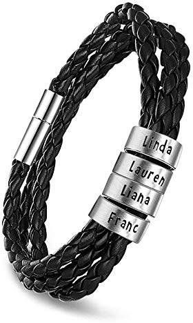 kaululu Vatertagsgeschenk für Papa Lederarmband Herren Personalisiertes Armband mit Gravur Namen für Herren Personalisierte Geschenke Männer Papa Geschenk