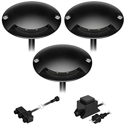 ledscom.de LED Boden-Aufbauleuchte BUNDA, 1-flammig, extra-flach, für außen, Aluminium, schwarz, rund, 7cm Ø, warmweiß, 3er Set