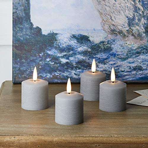 Lights4fun 4er Set LED TruGlow® Votiv Kerzen mit Fernbedienung und Timer LED Kerzen Grau Batteriebetrieben Innen