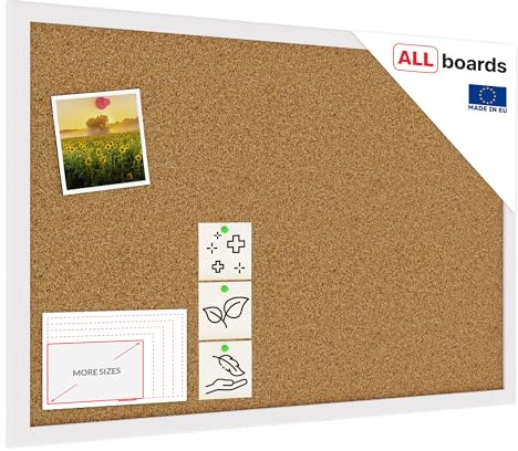 ALLboards Pinnwand mit Weißem Holz Rahmen 60x40cm Korktafel Korkwand Pinnwand Kork