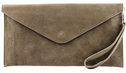 modamoda de T106 Damen Wildleder Rauleder Clutch Umhängetasche Abendtasche handmade in Italy, Farbe:Stone