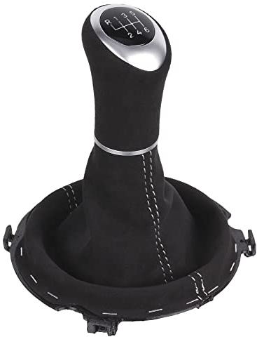 ICT Schaltknauf Schaltsack Schaltmanschette Leder, 6 gang, Naht hellgrau kompatibel mit: Audi TT Typ 8J 04/2006–03/2014 (LED rot/Alcantara)