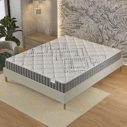 NOVEMBER – Matratzen-Set (140 x 190 cm) – Matratze Eliha mit Taschenfedern & hochdichtem Schaum, 20 cm dick + stabiles & Robustes Holzuntergestell, Bezug aus weißem Stoff