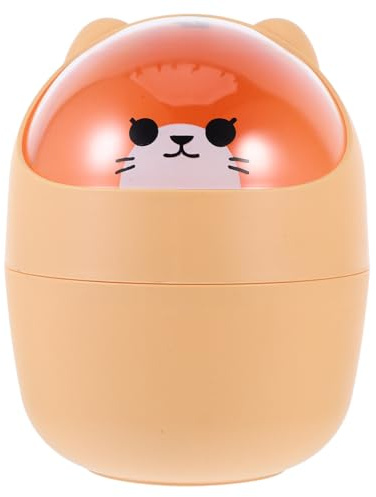 Veemoon Mini Trash Can Cartoon Desk Trash Can with Lid Portable Cute for Bedroom Office Countertop Kitchen Bathroom Yellow